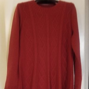 Susan Graver Red Cable Knit Crew Neck Sweater